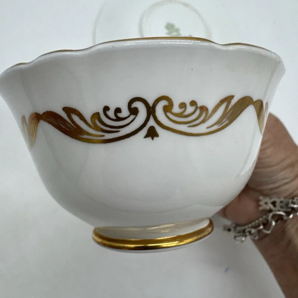 Vintage Aynsley Bone China Tea Cup & Saucer Salmon And Gold